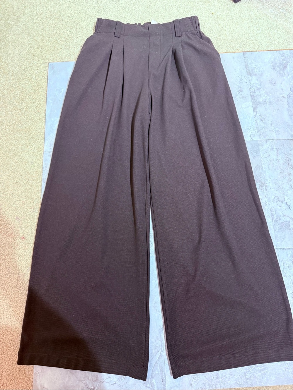 NWOT Halara Flex High Waisted Wide Leg Waffle Work Pants Cocoa Brown Size S